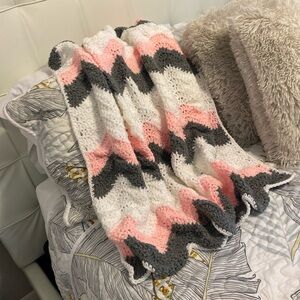 Handcrafted Pink Baby Blanket Crochet Toddler Afghan Pink Gray Blanket